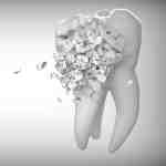 A stylized image of a tooth breaking into hundreds of tiny shards.