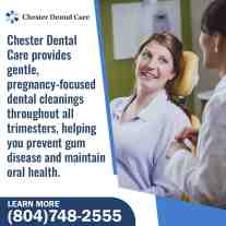 Pregnant patient speaking with a dentist during a gentle, pregnancy-focused dental cleaning at Chester Dental Care.
