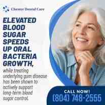 Smiling older woman highlighting the link between elevated blood sugar levels, oral bacteria growth, and gum disease management.